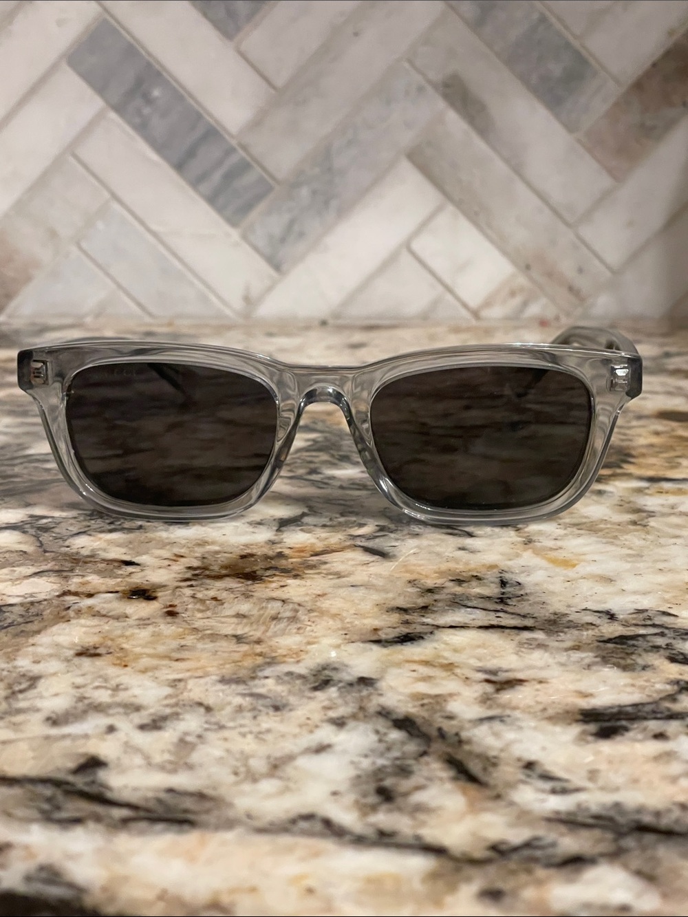 Gucci Clear Frame Sunglasses with Gray Lenses - Picture 3 of 15